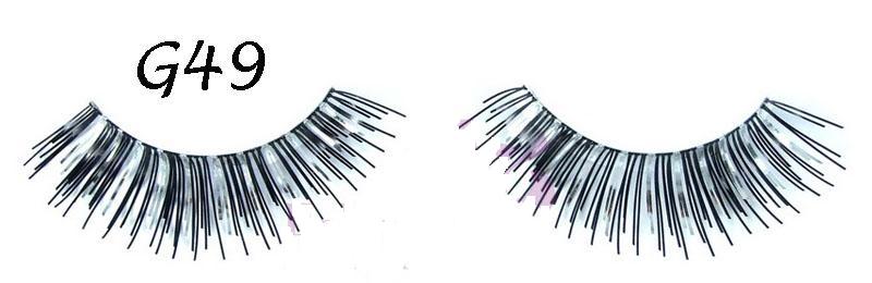 Black False Eyelashes with Silver Glitters #G49