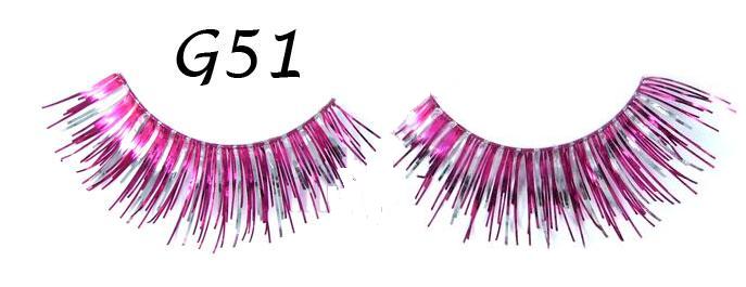 Shiny Pink False Eyelashes with Silver Glitters #G51